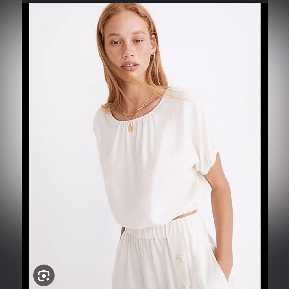 Linen-Blend Michele Bubble Top